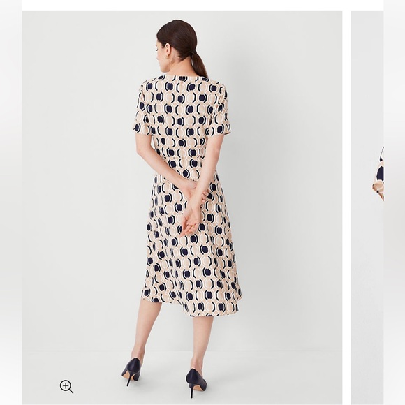 Ann Taylor Geo Belted Twist Flare Dress - Picture 2 of 4